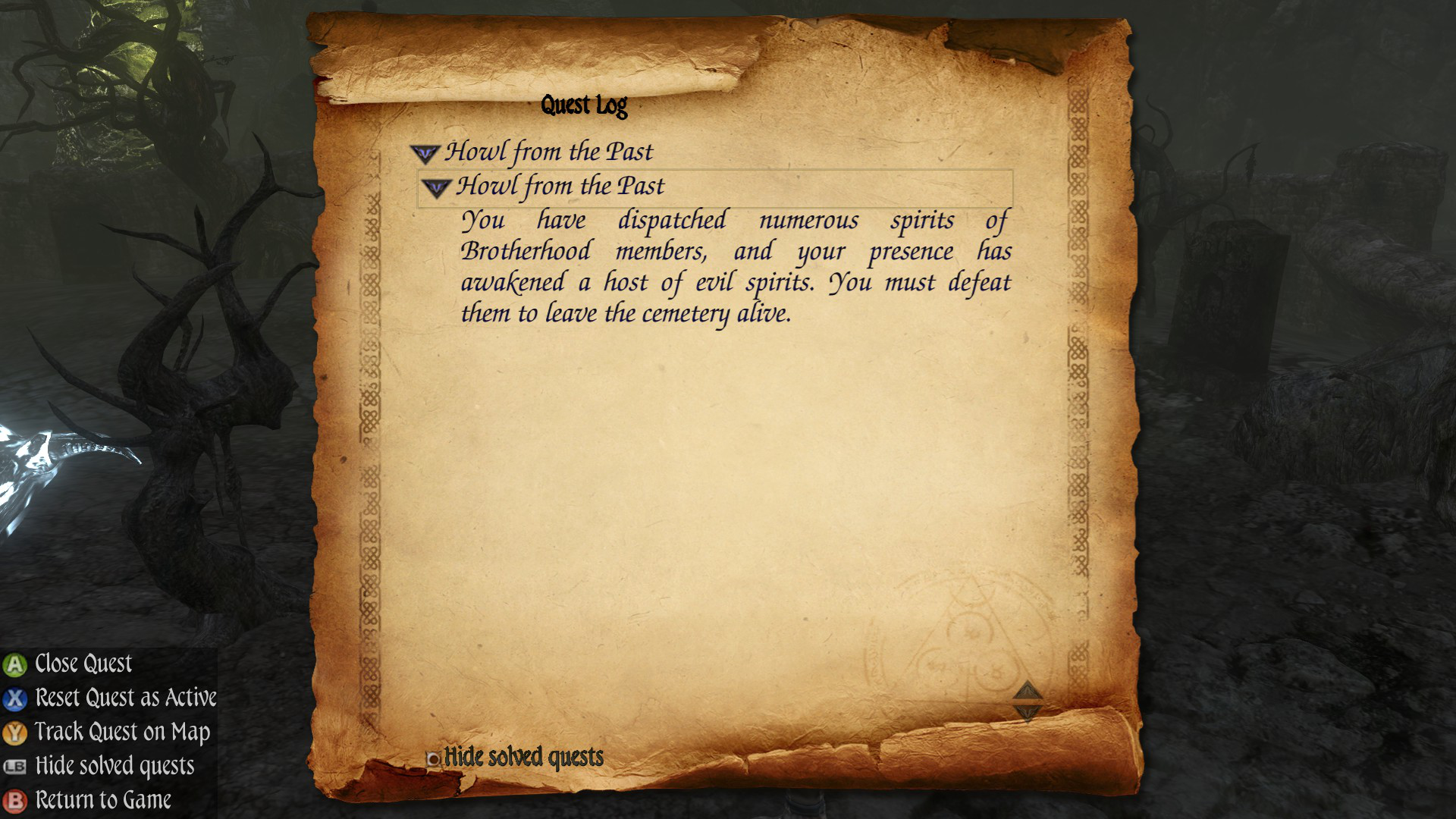 Two Worlds II PotFF - Howl from the Past quest log 6.png