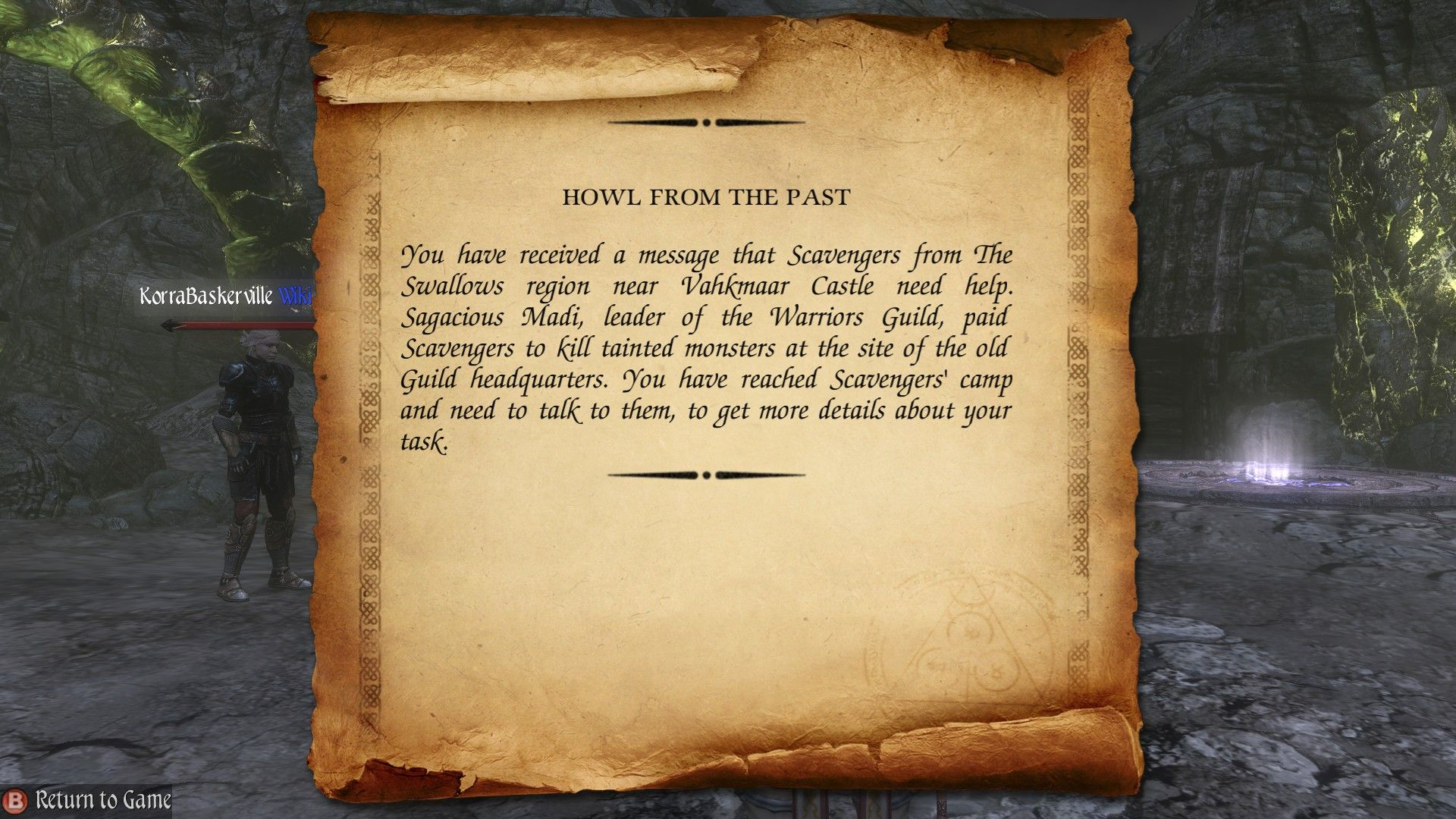 Two Worlds II PotFF - Howl from the Past quest log 2.png