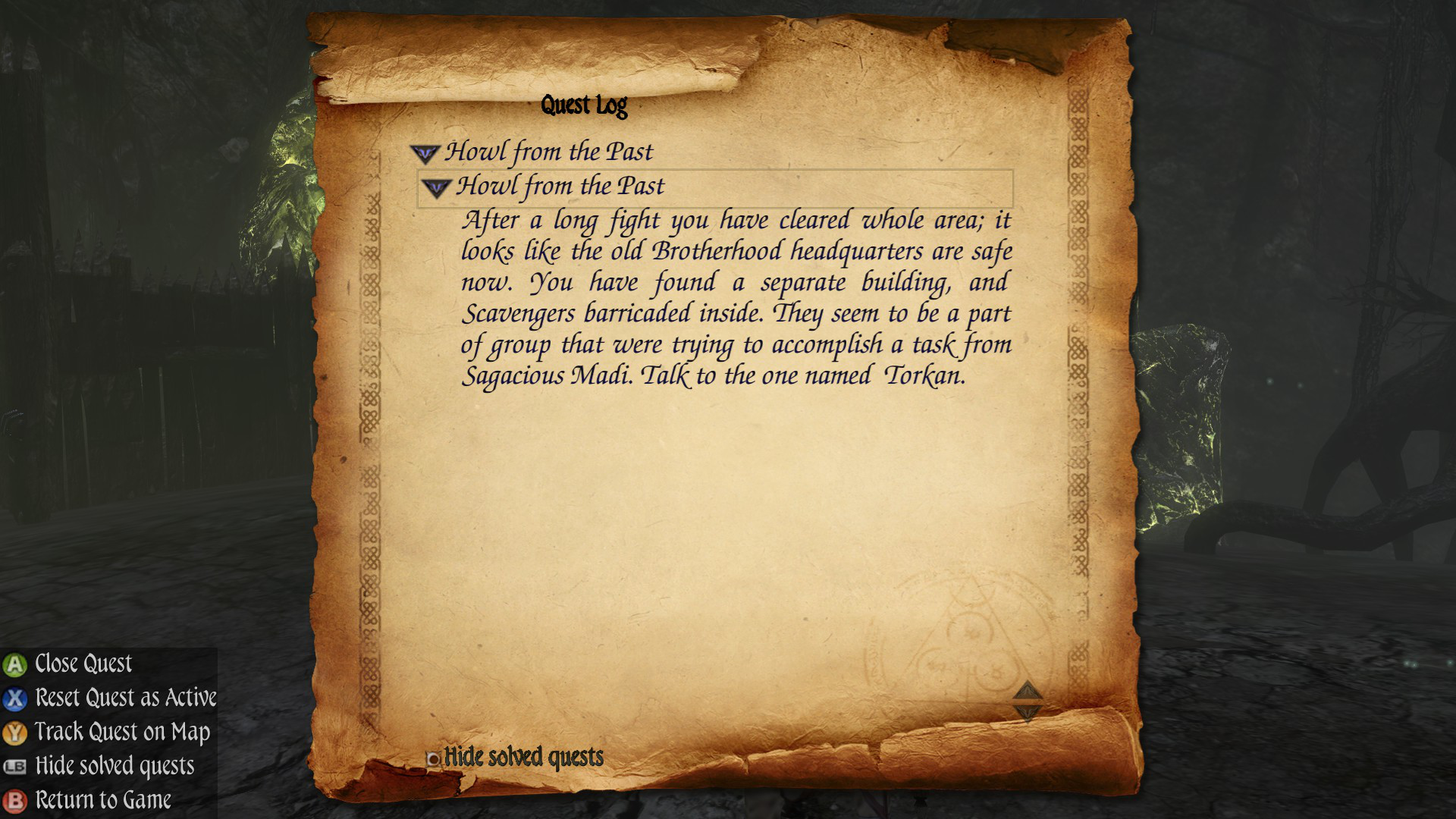 Two Worlds II PotFF - Howl from the Past quest log 17.png