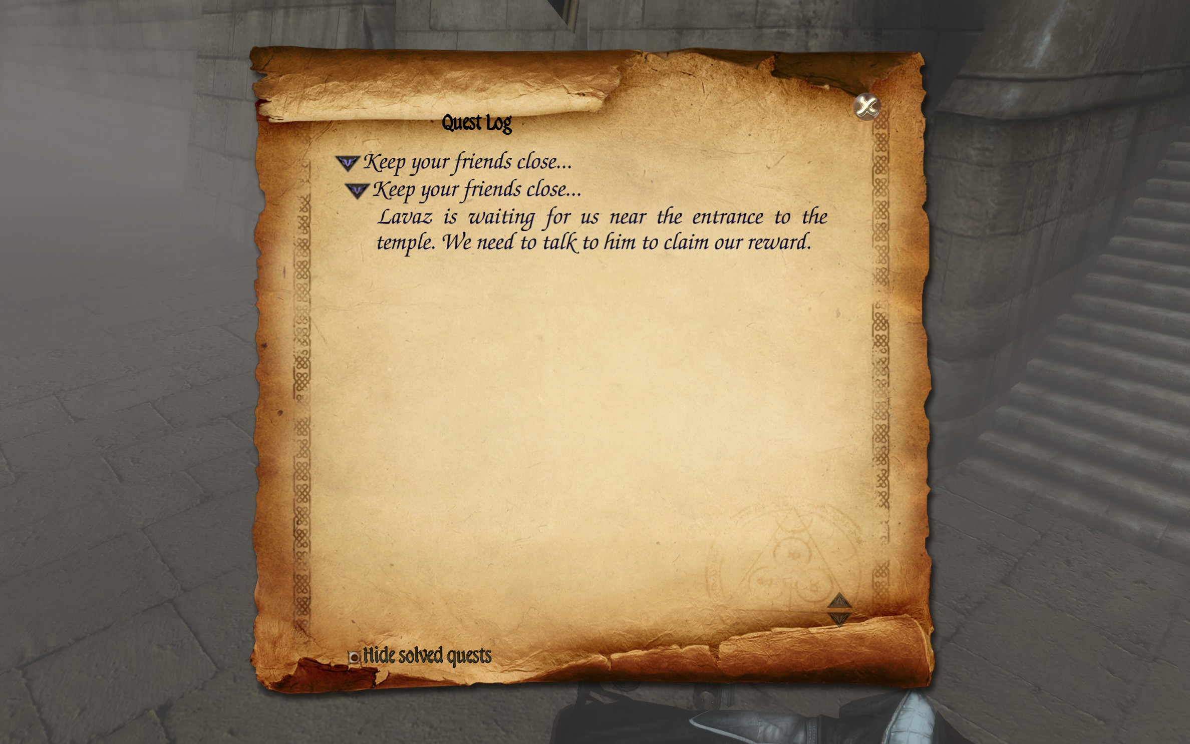 Two Worlds II PotFF - Keep your friends close... quest log 7.png