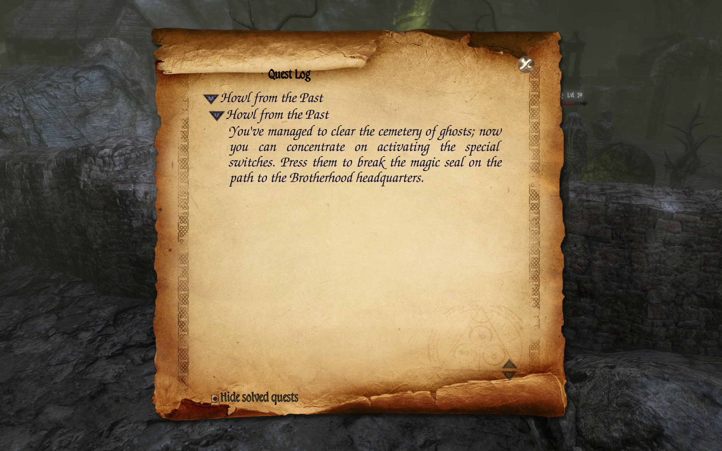 Two Worlds II PotFF - Howl from the Past quest log 8.png