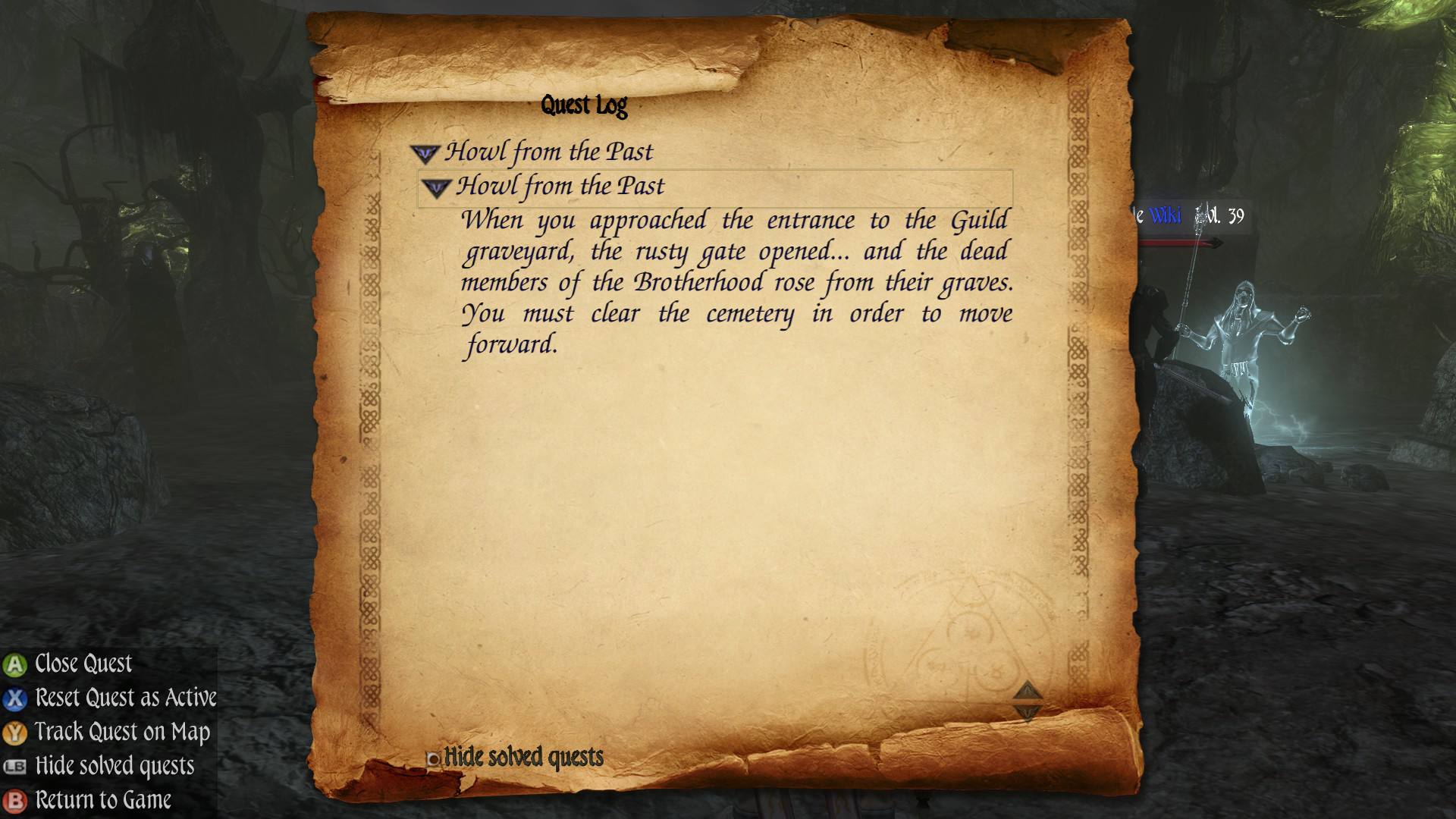 Two Worlds II PotFF - Howl from the Past quest log 5.png
