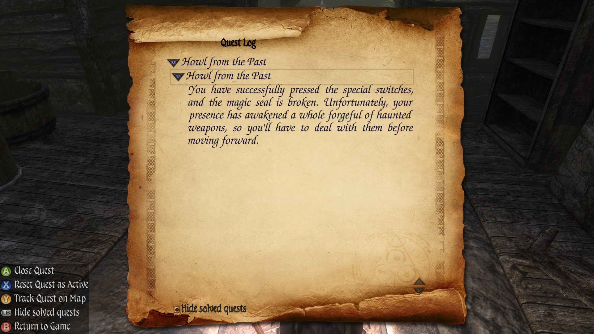 Two Worlds II PotFF - Howl from the Past quest log 13.png