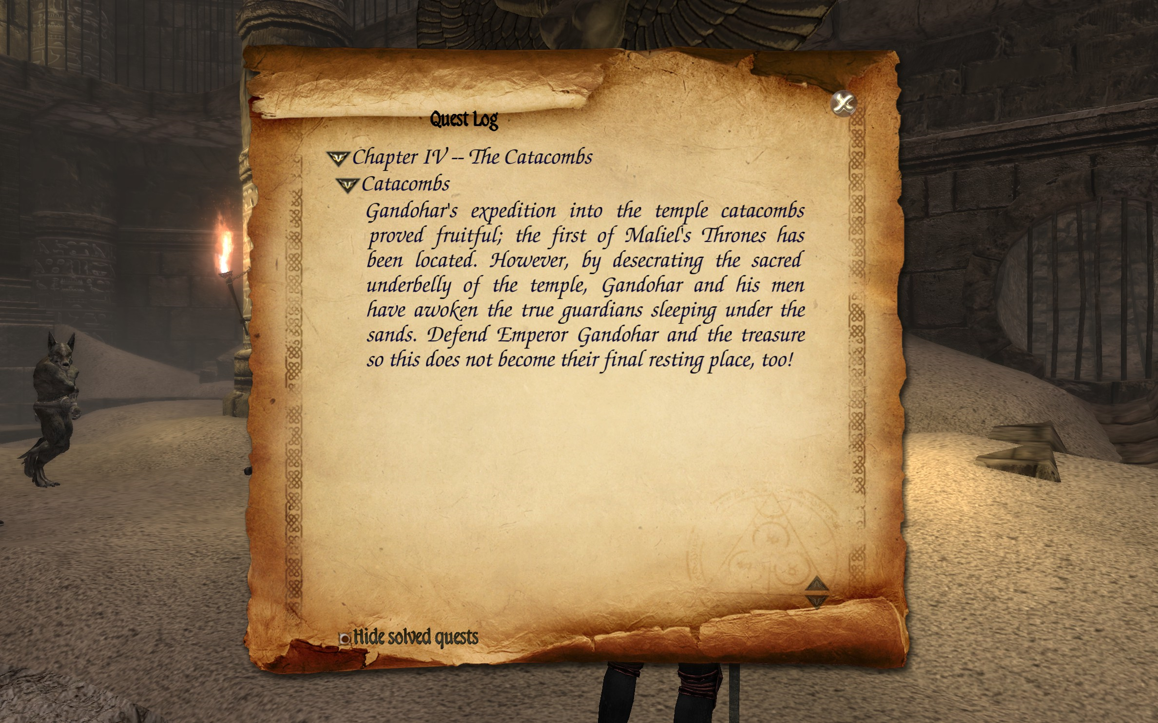 Two Worlds II Defense - The Catacombs quest log 1.png