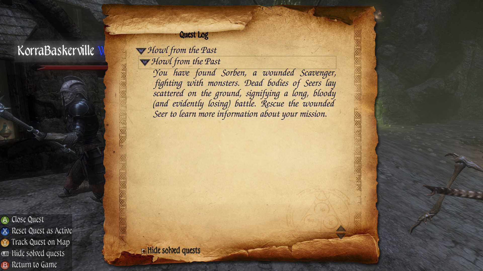 Two Worlds II PotFF - Howl from the Past quest log 3.png
