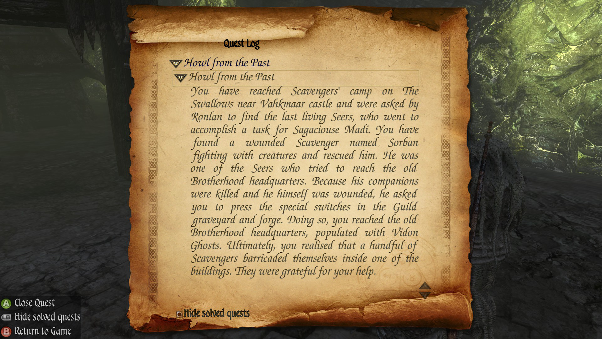 Two Worlds II PotFF - Howl from the Past quest log 18.png