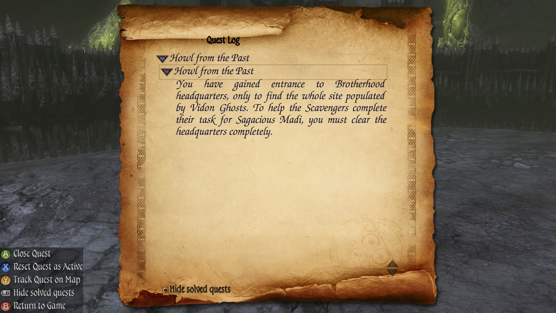 Two Worlds II PotFF - Howl from the Past quest log 15.png