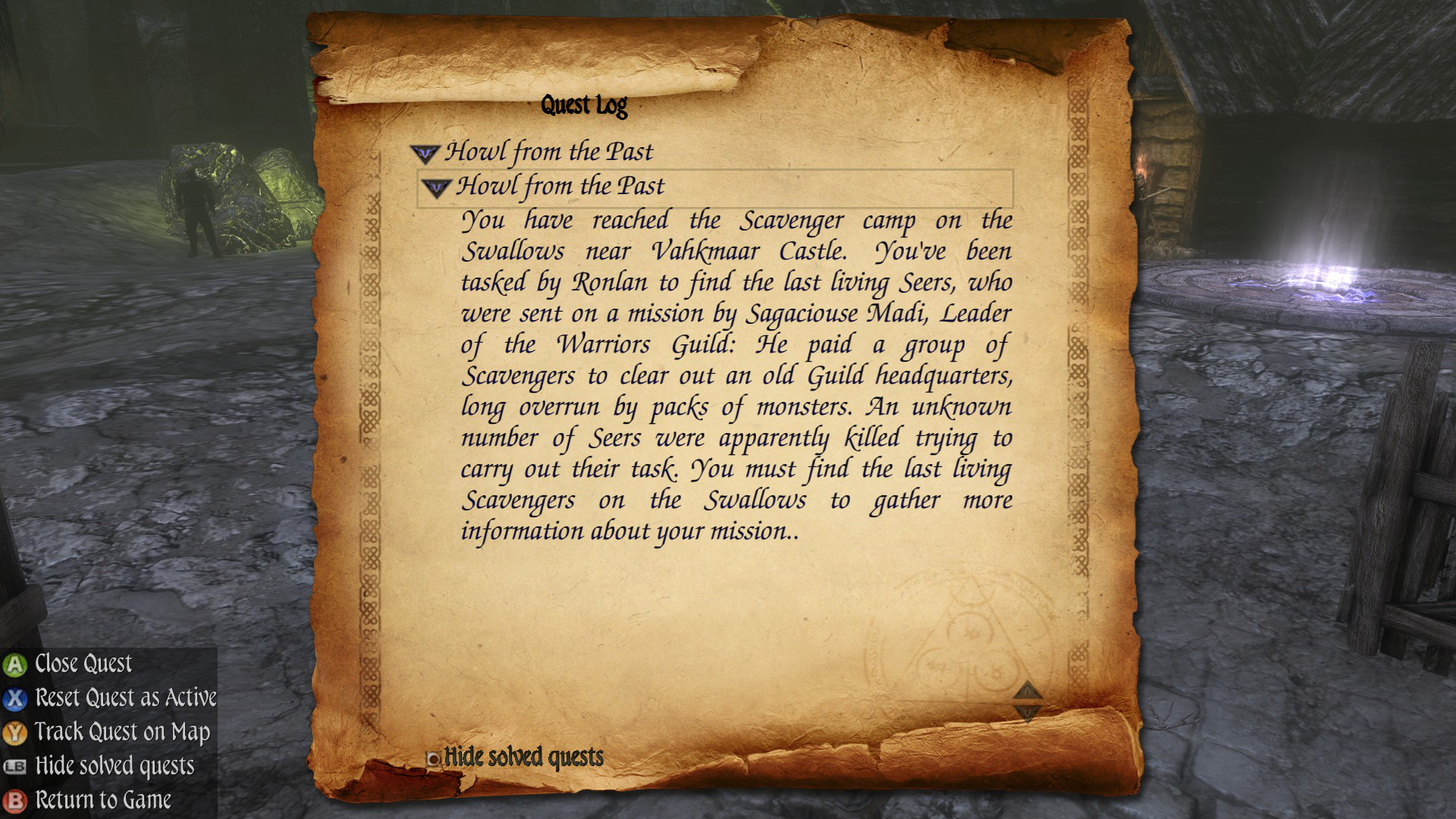 Two Worlds II PotFF - Howl from the Past quest log 1.png