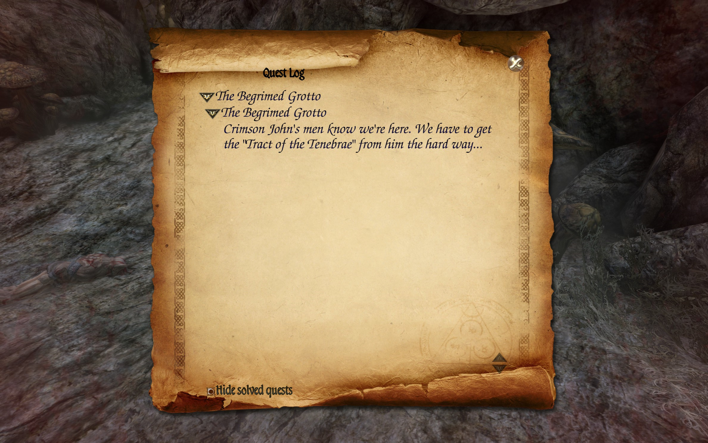 Two Worlds II EotDP - The Begrimed Grotto quest log 2.png