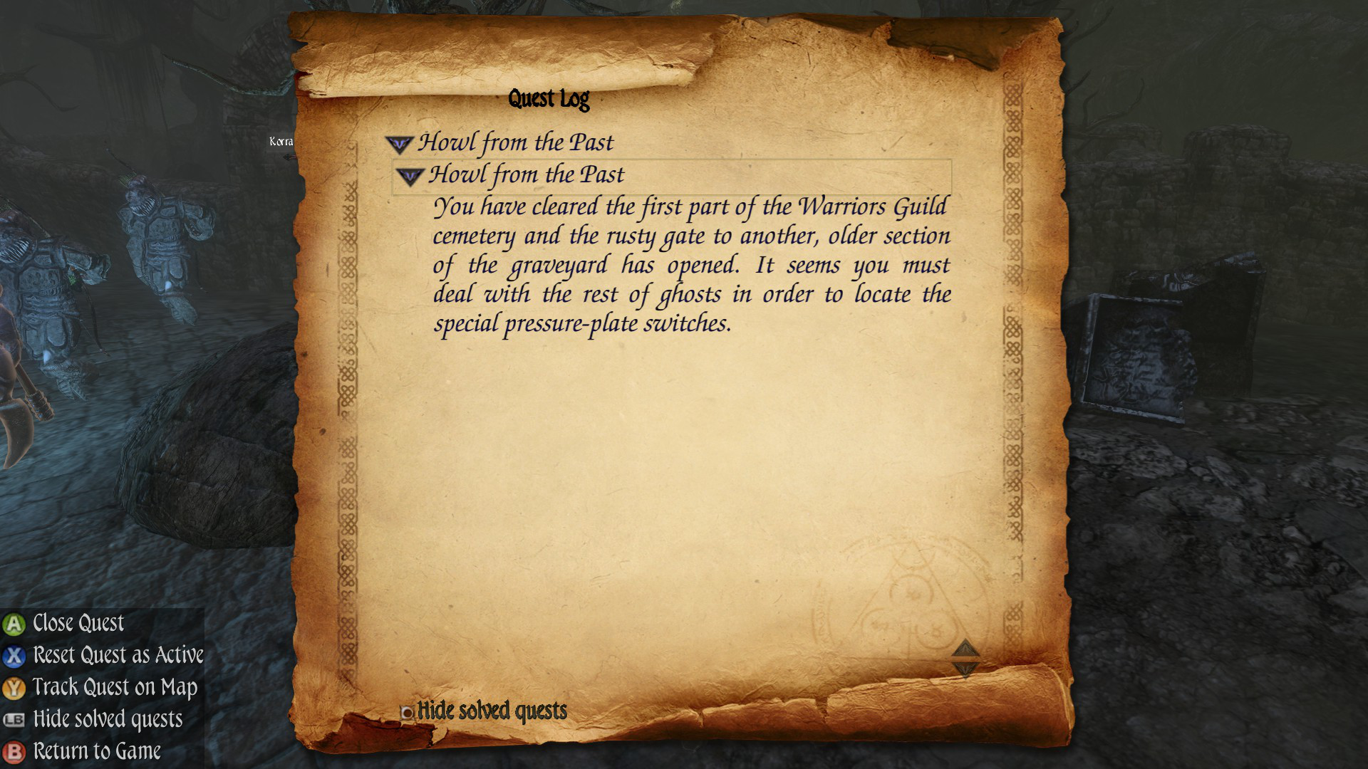 Two Worlds II PotFF - Howl from the Past quest log 7.png
