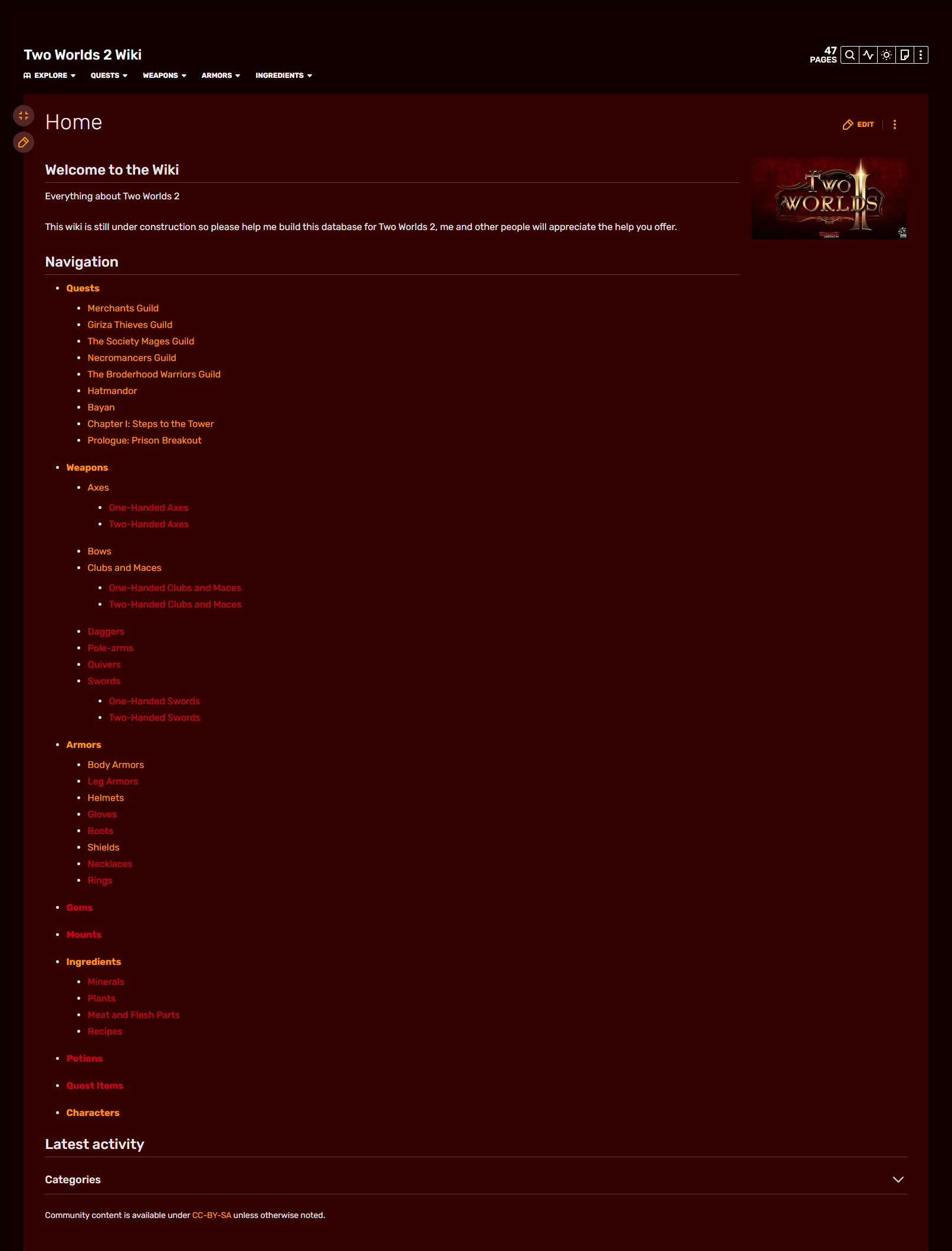 Two Worlds 2 Wiki Home Page on November 20 2010.png