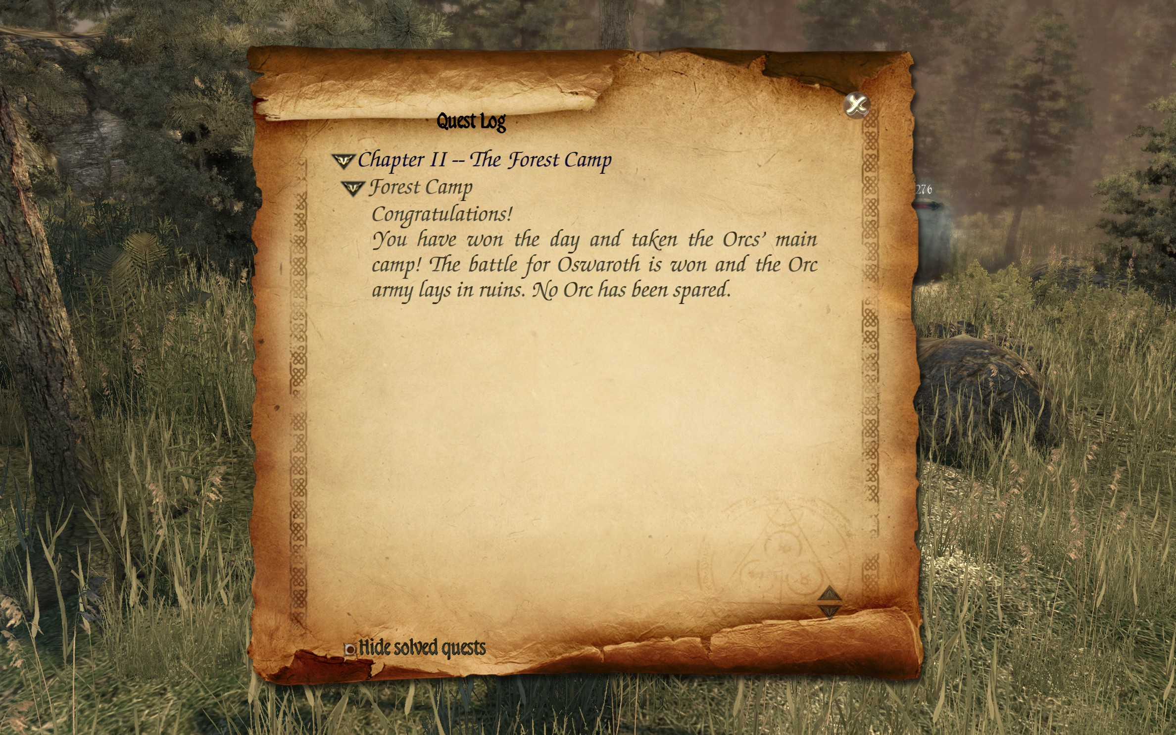 Two Worlds II Defense - Forest Camp quest log 2.png