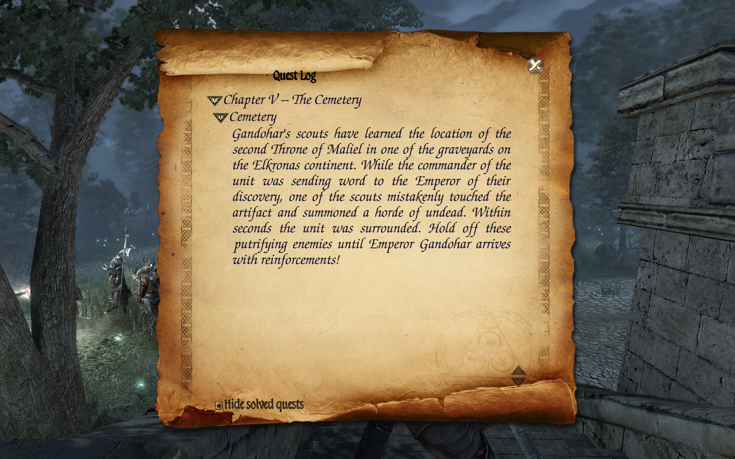 Two Worlds II Defense - Cemetery quest log 1.png