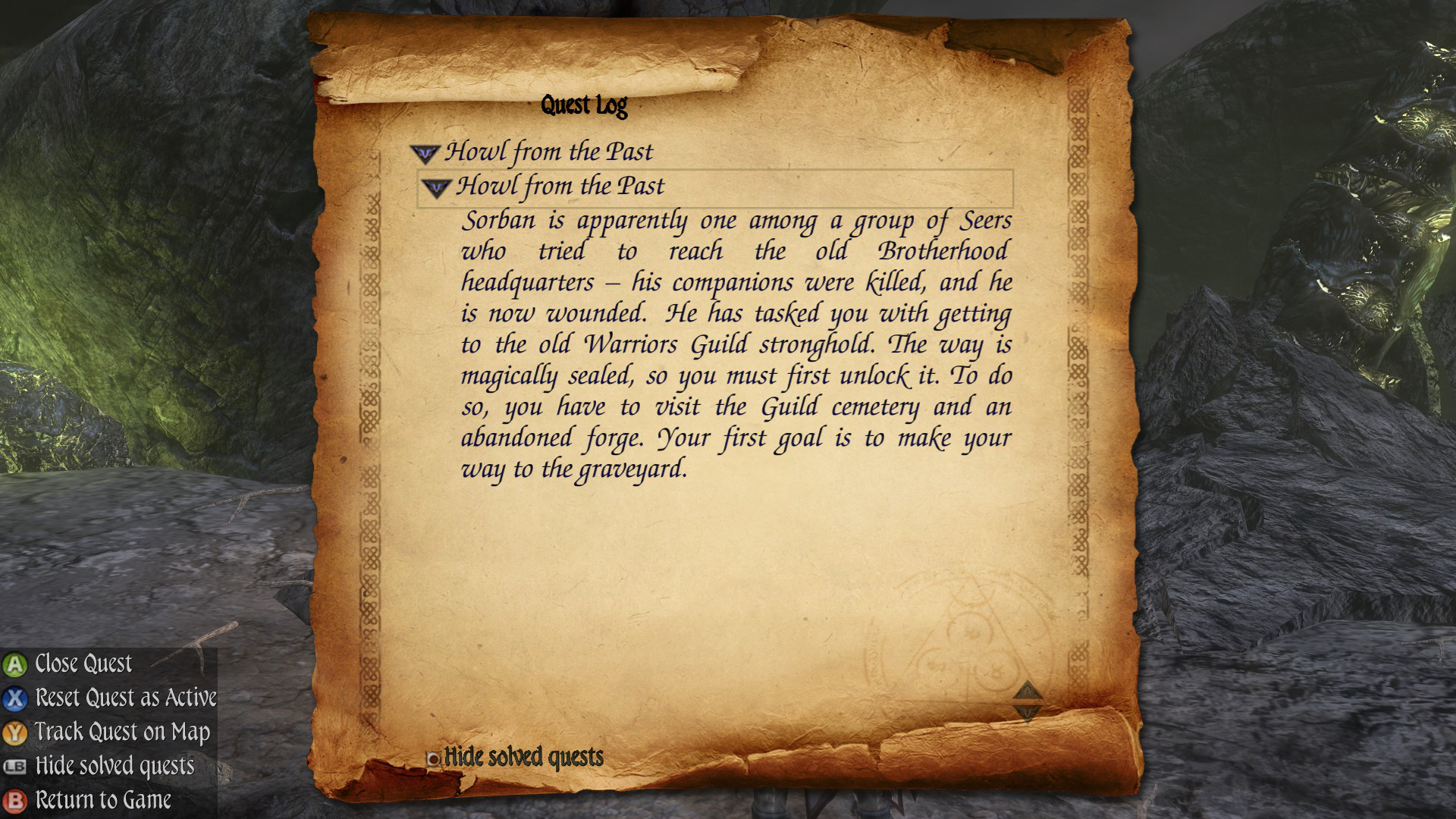 Two Worlds II PotFF - Howl from the Past quest log 4.png