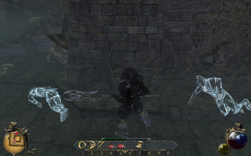 File:Two Worlds II EotDP - The Lost Temple Gargoyle glitched inside of the wall 1.png